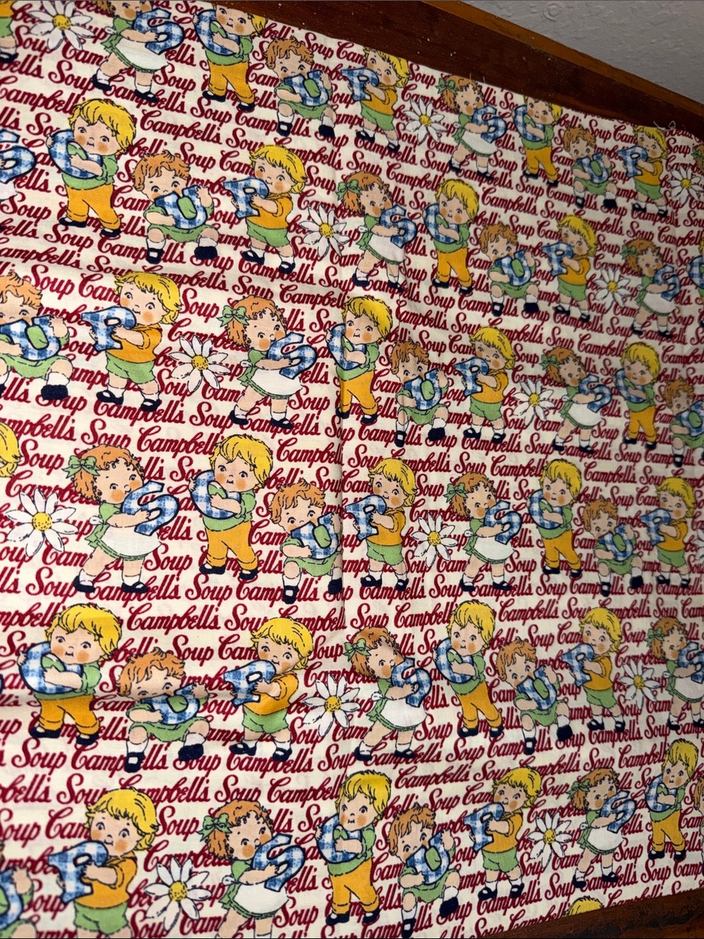 Vintage Large Remnant Fabric Campbell’s soup quilting sewing floral